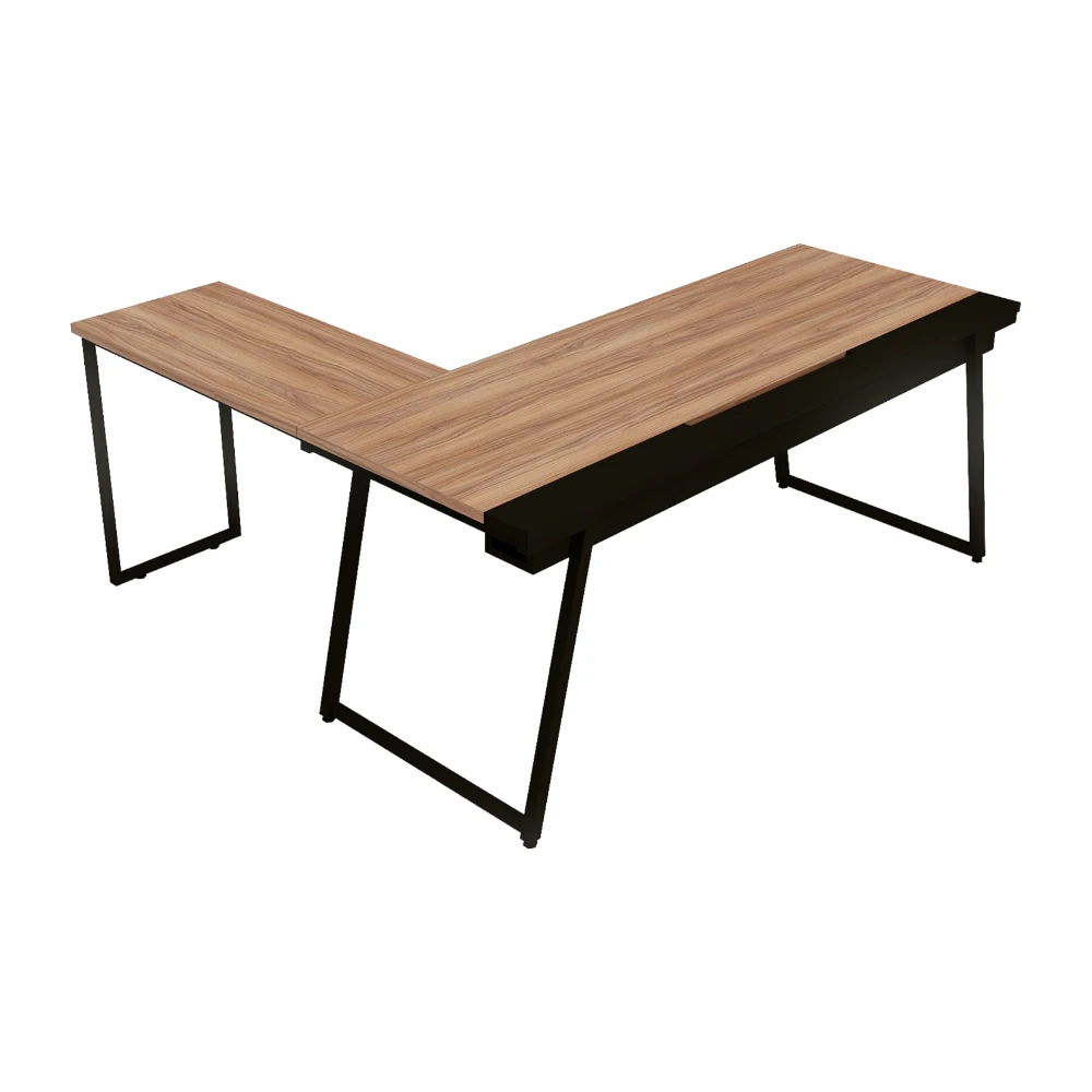 Mesa de escritório em L industrial com extensão e bandeja Soho